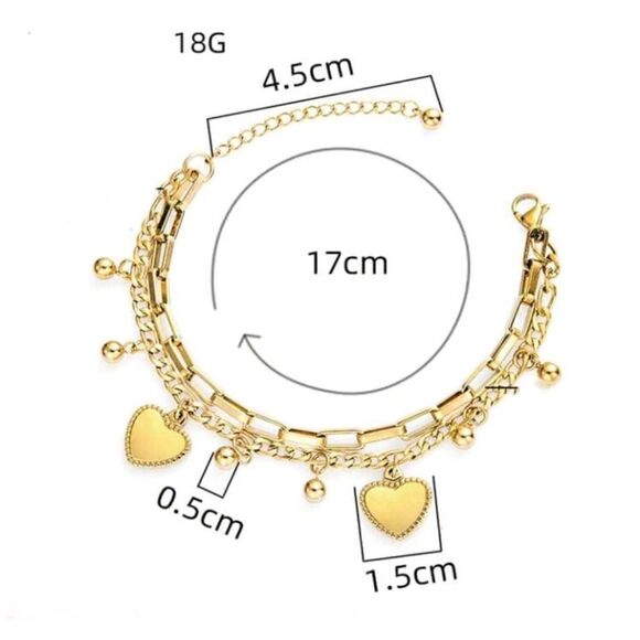 Multi Layer Heart Paperclip Gold Bracelet - Picture 2 of 2